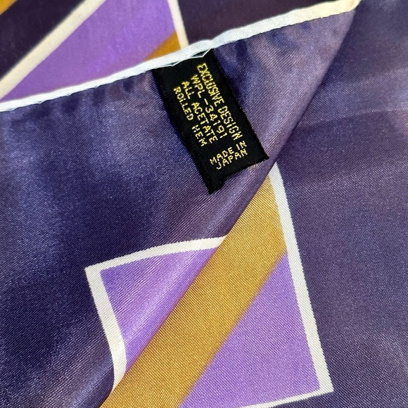 🌟HP🌟VTG 1980s Purple & Gold Acetate Geometric Patterned Scarf Japan - Picture 8 of 10